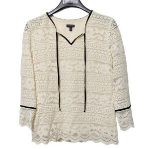 TALBOTS Lace Romantic Velvet Trim Blouse XS